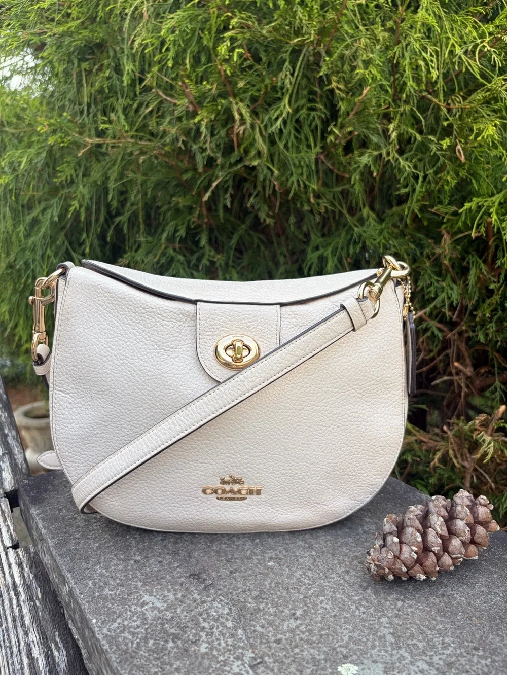 Coach Mia Shoulder Bag Chalk Pebble Leather Gold Hardware